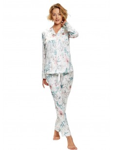 Женская атласная пижама с брюками и цветочным принтом
