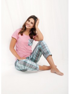 Женская хлопковая пижама с брюками в клетку