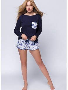 Женская хлопковая пижама с шортами и кофтой