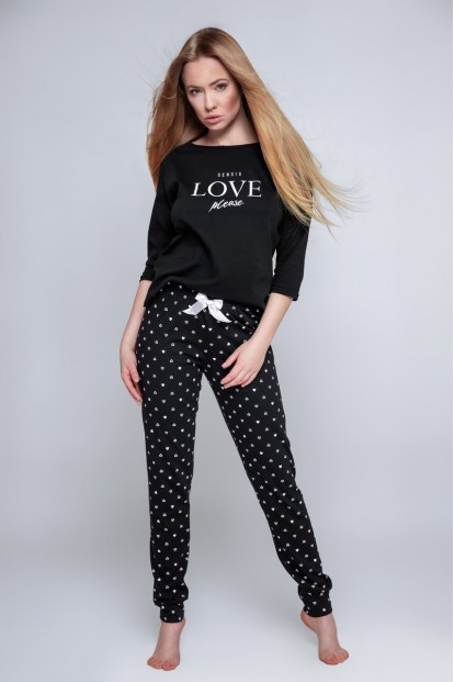 Черная хлопковая пижама с брюками в сердечко Sensis LOVE PLEASE - фото 1