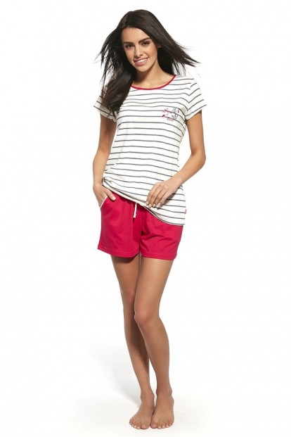 Хлопковая женская летняя пижама с шортами и футболкой в полоску Cornette 053 - фото 1