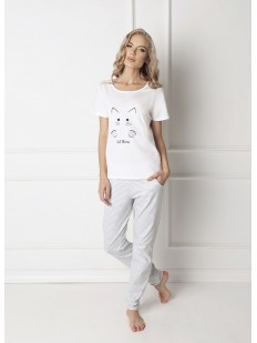 Хлопковая женская пижама со штанами с котиком