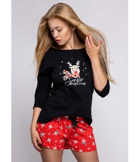 Женская ноговодняя пижама с красными шортами и принтом оленей