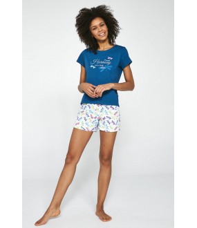 Летняя женская пижама со стрекозами: шорты и футболка из хлопка