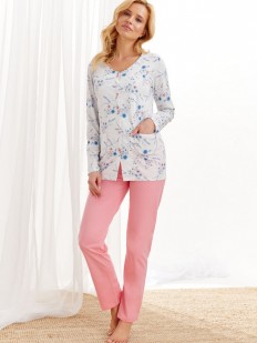 Пижамный женский комплект из хлопка: однотонные брюки и принтованная рубашка