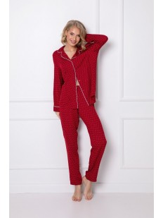 Брючный пижамный комплект красного цвета с принтом в белую точку
