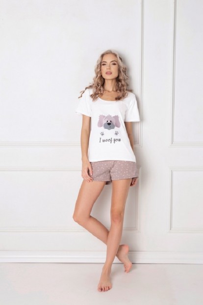 Хлопковая женская пижама с шортами и принтом собачки ARUELLE Woof - фото 1