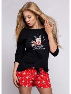 Женская хлопковая пижама: красные шортики и черная кофта с рождественским принтом