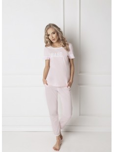 Розовая хлопковая женская пижама со штанами и футболкой