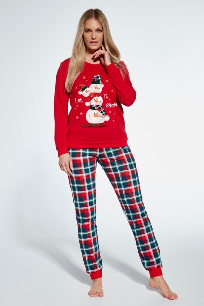 Женская хлопковая пижама с брюками и лонгсливом с новогодним принтом Cornette 671 snowman  - фото 1