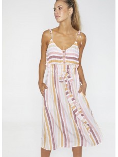 Пляжное полосатое платье на тонких бретелях с боковыми карманами