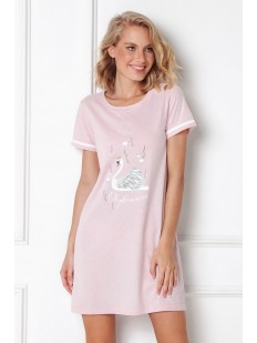 Розовая ночная сорочка из хлопка с принтом лебедь