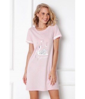 Розовая ночная сорочка из хлопка с принтом лебедь