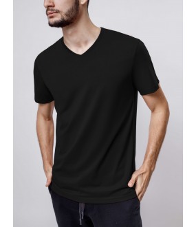 Черная мужская хлопковая футболка с v-вырезом