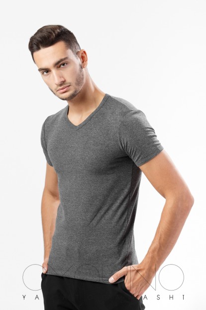 Облегающая хлопковая мужская футболка с v-вырезом OXOUNO 0056 kulir slim fit - фото 1
