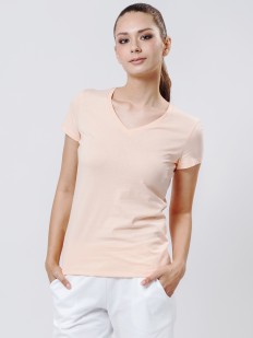 Хлопковая женская футболка телесного цвета с v-вырезом