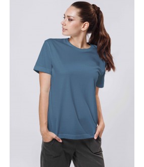 Женская однотонная синяя футболка бойфренд из хлопка