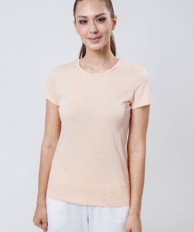 Хлопковая женская футболка телесного цвета с круглым вырезом