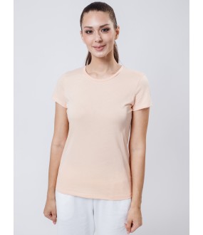Хлопковая женская футболка телесного цвета с круглым вырезом