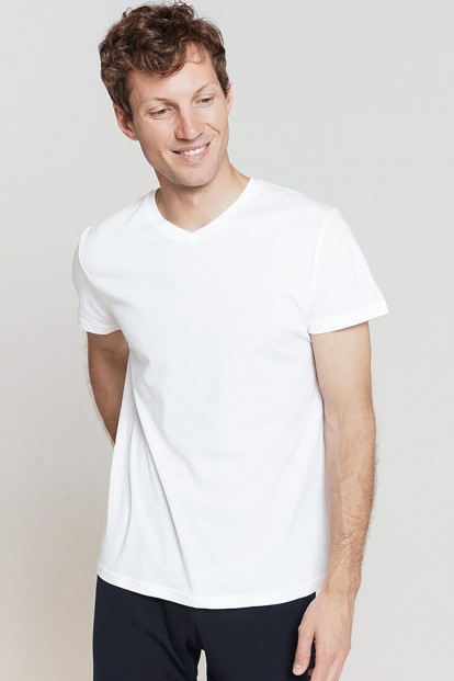 Белая мужская хлопковая футболка с v-вырезом OXOUNO 0886 - фото 1