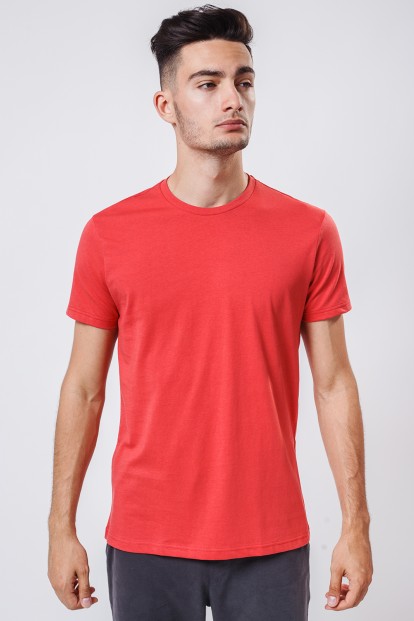 Хлопковая красная мужская футболка с круглым вырезом OXOUNO 0590 - фото 1