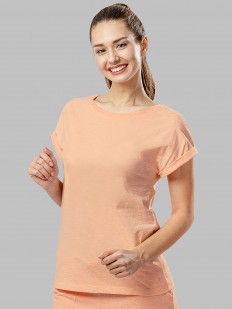 Хлопковая женская персиковая футболка с круглым вырезом