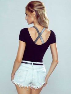 Женская хлопковая футболка с эффектными лентами на спине
