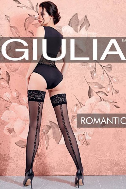 Летние кружевные чулки с цветочным узором Giulia Romantic 02 - фото 1
