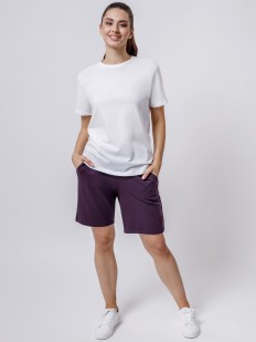 Домашние женские удлиненные шорты с карманами фиолетовые