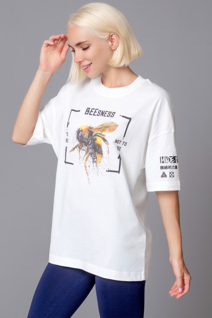 Женская хлопковая футболка прямого кроя с ярким принтом Oxouno Oxo 2166-692 oversize - фото 1