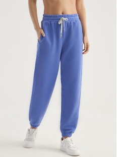 Женские голубые трикотажные брюки с карманами