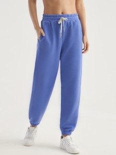 Женские голубые трикотажные брюки с карманами