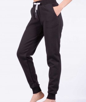 Женские хлопковые домашние брюки с начесом черные