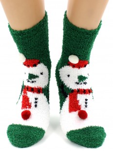 Махровые высокие новогодние носки со снеговиками