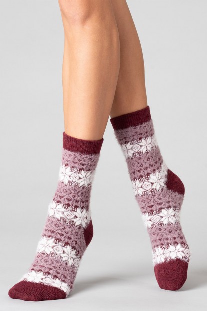 Женские высокие шерстяные носки с принтом снежинки Giulia Ws3 wool 2304 - фото 1