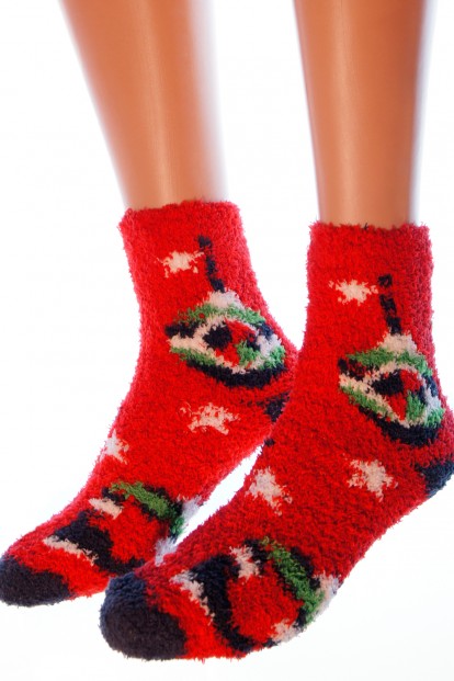 Махровые высокие женские новогодние носки с елочными игрушками HOBBY LINE 052-2 - фото 1
