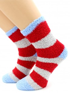 Махровые высокие женские носки в красную полоску