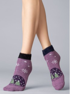 Женские низкие теплые носки с зимним принтом
