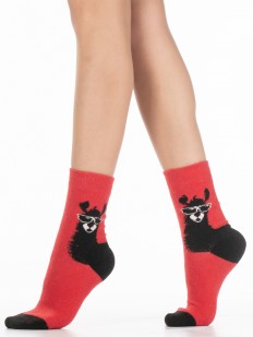 Теплые красные женские носки с принтом в виде стильных лам