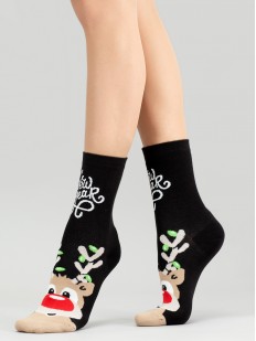 Хлопковые женские носки с новогодними оленями