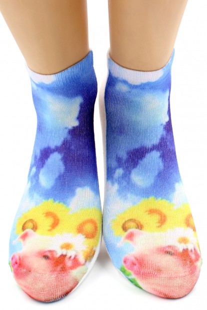 Женские яркие короткие хлопковые носки с принтом поросята HOBBY LINE 3Д31-73 - фото 1