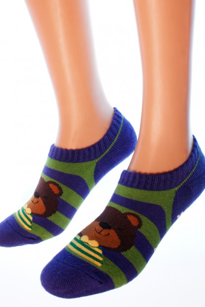 Женские теплые укороченные махровые носки в полоску с мишками HOBBY LINE 8715 - фото 1