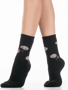 Высокие теплые женские носки с аппликацией в виде пушистых цветов хлопка