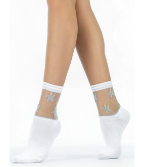 Модные женские высокие носки с блестящими серебристыми звездами