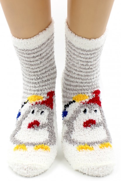 Махровые высокие женские новогодние носки с пингвином HOBBY LINE 059-2 - фото 1
