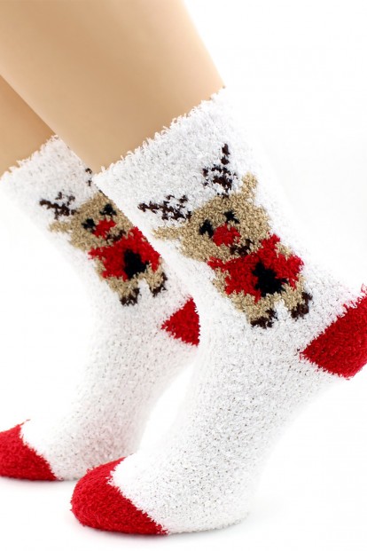 Детские высокие махровые новогодние носки с оленями HOBBY LINE 3304-1 - фото 1