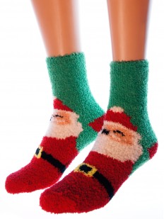 Махровые высокие женские новогодние носки с Сантой