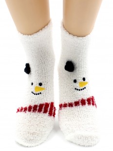 Женские махровые новогодние носки со снеговиком
