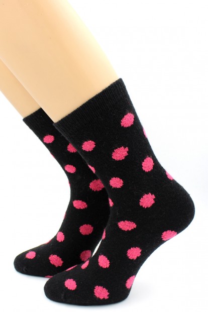 Теплые женские носки с ангорой в розовый горошек HOBBY LINE 6205-6 - фото 1
