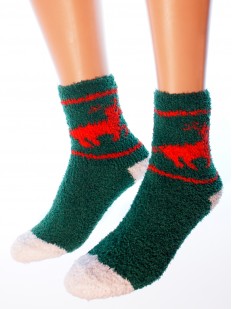 Махровые высокие женские новогодние носки с оленями